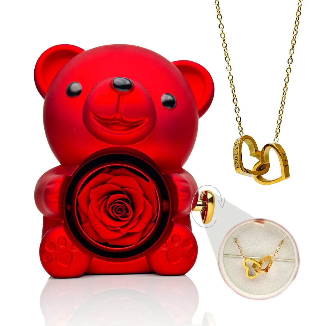 3b1cabe594078ef79a5b3c8d4f64ddc8 Cute Teddy Bear with Preserved Rose - A Real Rose Flower in Bear with Elegant Gift Box - Romantic Gift for Her (Red) - Image 1